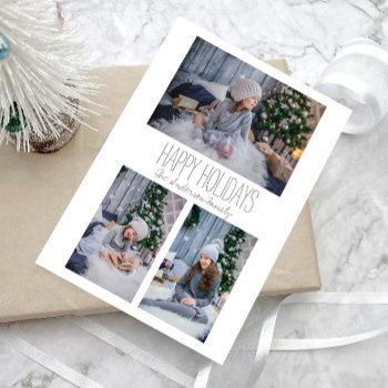Simple Three Photo Family Holiday Card by MaggieMart at Zazzle