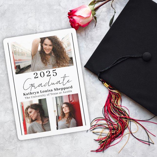 Simple Three Photo Graduation Announcement (Creator Uploaded)