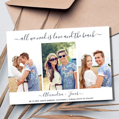 Simple Three Photo Love and the Beach Wedding Save The Date