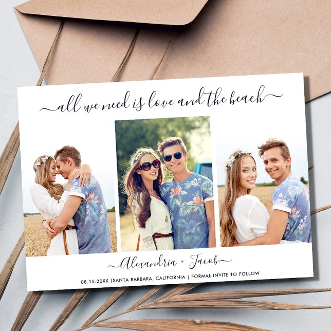 Simple Three Photo Love and the Beach Wedding Save The Date (Simple Three Photo Love and the Beach Wedding Save The Date)