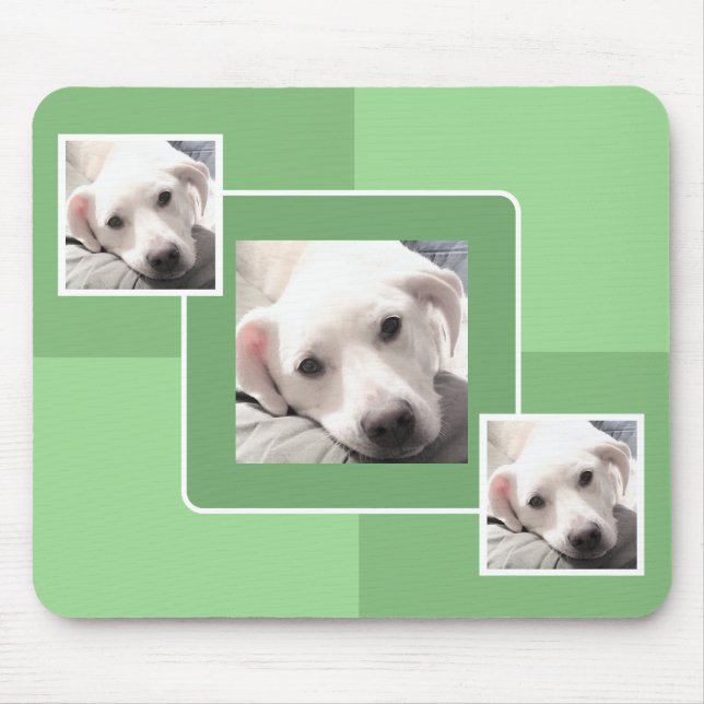 Simple Three Photo Modern Square Design Light Gree Mouse Pad (Front)