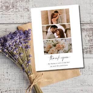 Simple Three Photo Wedding Blank Thank You Postcard