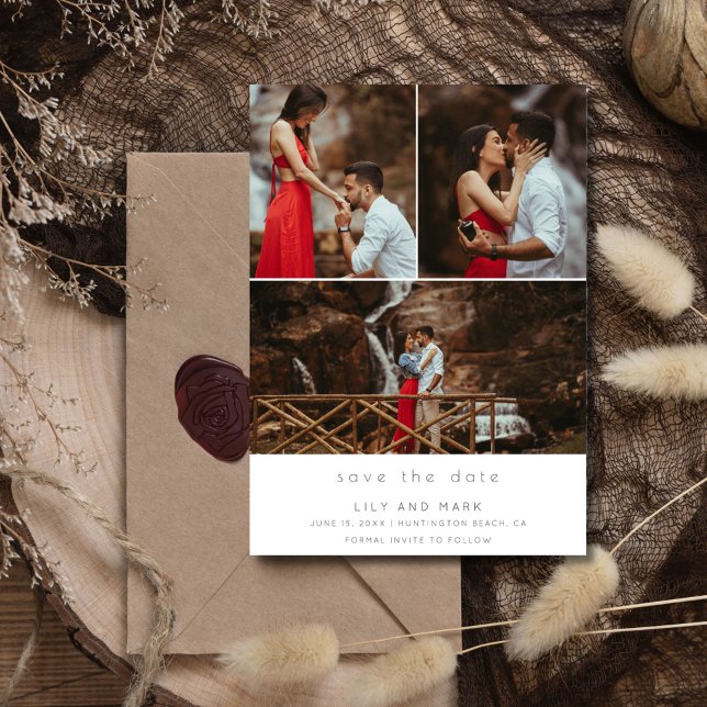 Simple Three Photo Wedding Save the Date  (Simple Three Photo Wedding Save the Date)