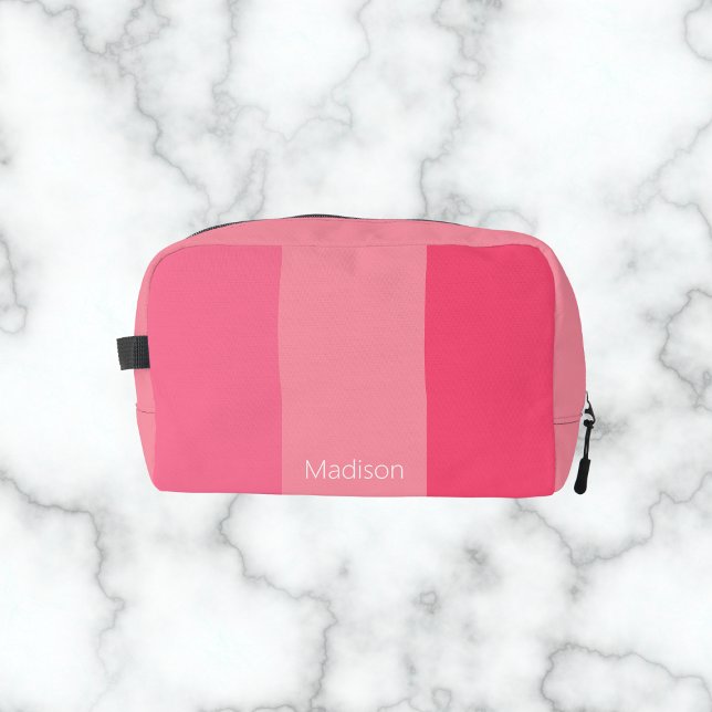 Simple Three Shades of Pink Stripes White Name Dopp Kit (Creator Uploaded)