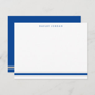 Simple Three Stripes Blue Gray Men's Stationery Note Card