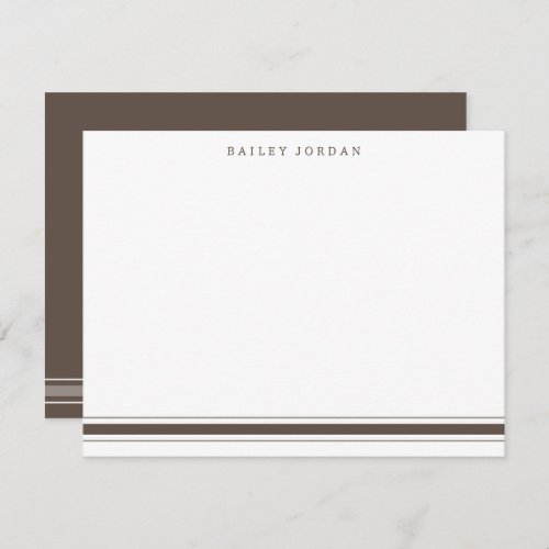 Simple Three Stripes Brown Mens Stationery Note Card