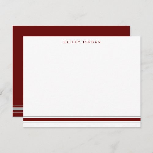 Simple Three Stripes Dard Red Gray Mens Stationery Note Card