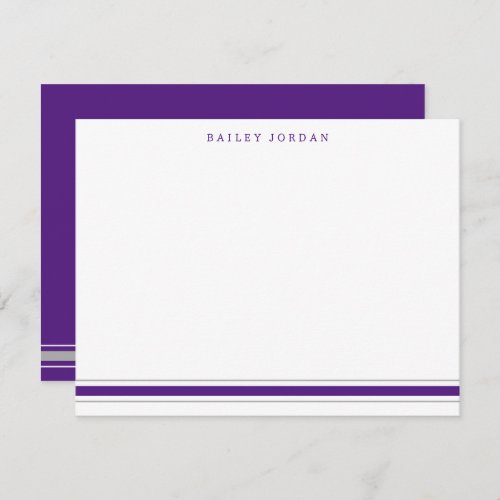 Simple Three Stripes Purple Gray Mens Stationery Note Card