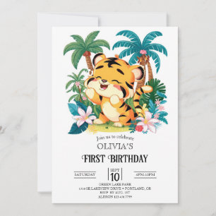 Simple Tiger 1st Birthday Digital Invitation