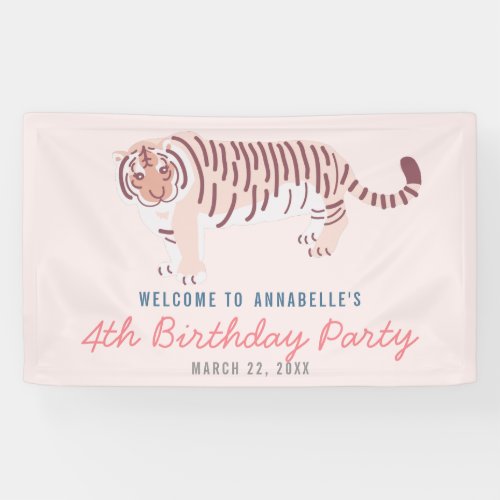 Simple Tiger Girl Birthday Pink Banner