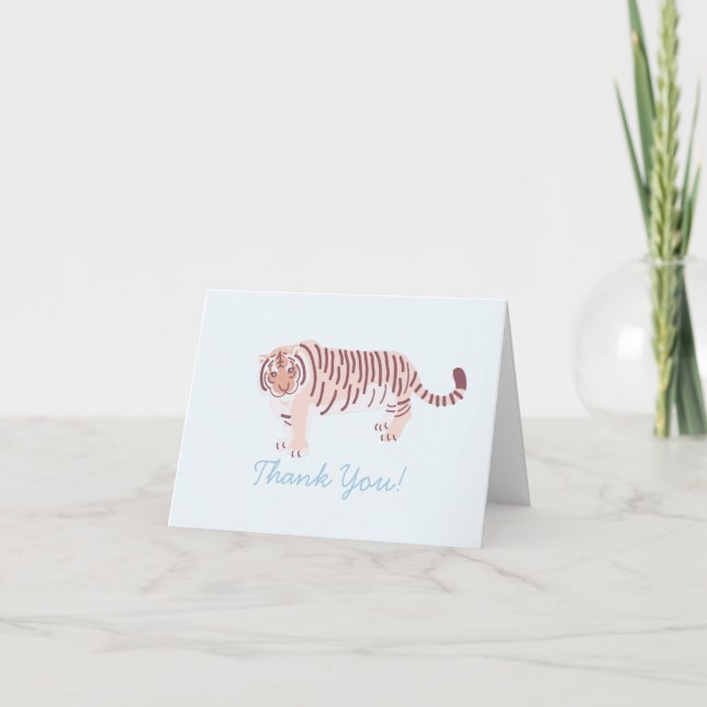 Simple Tiger Light Blue Thank You Card (Front)