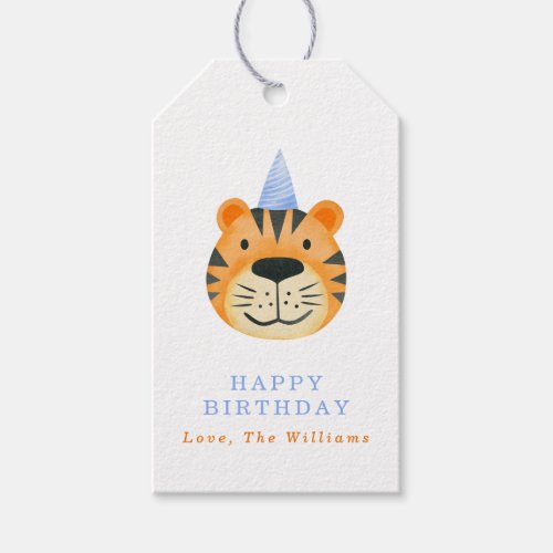 Simple Tiger with Party Hat  Birthday Present Gift Tags