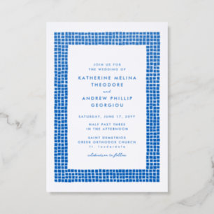 Simple tile frame Greece inspired wedding Letterpress Invitation