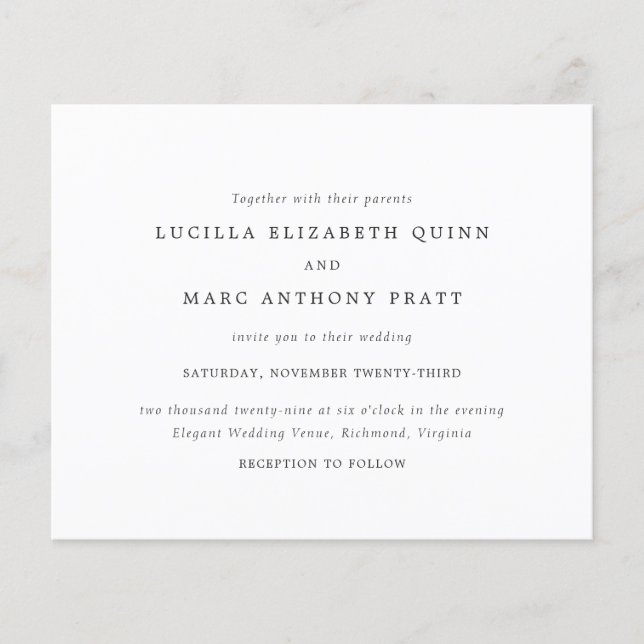 Simple Timeless Budget Wedding Invitation Flyer (Front)