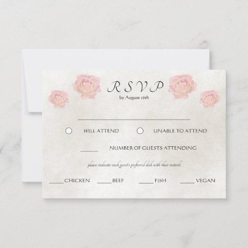 Simple Timeless Elegance Watercolor Rose Wedding RSVP Card