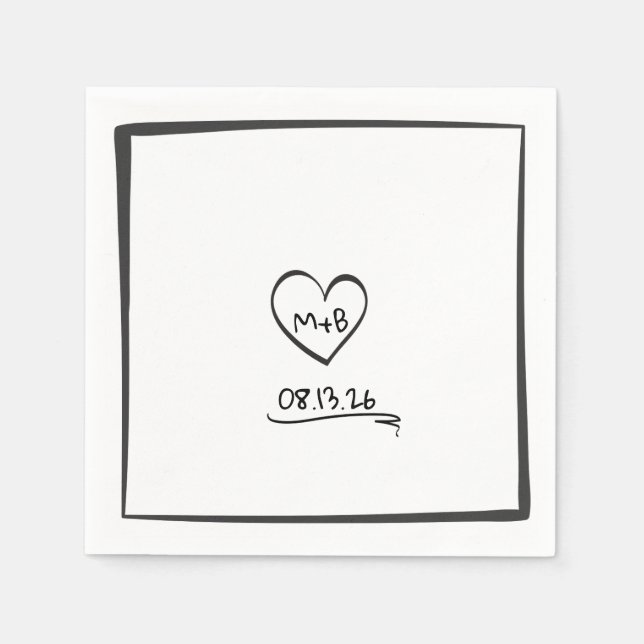 Simple Timeless Hand Drawn Initials Sketch Wedding Napkins (Front)