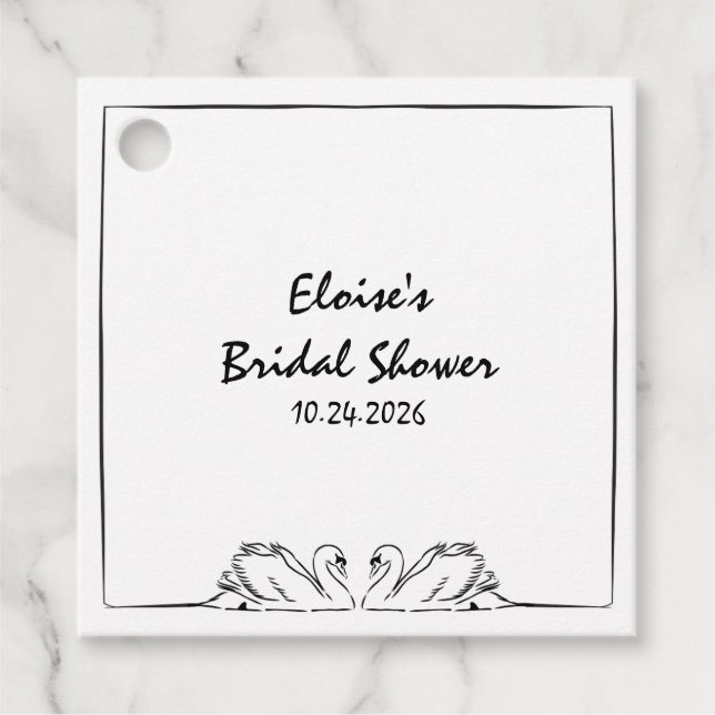 Simple Timeless Handwritten Swan Bridal Shower  Favor Tags (Front)
