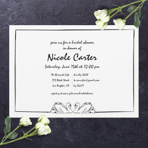Simple Timeless Handwritten Swan Bridal Shower Invitation