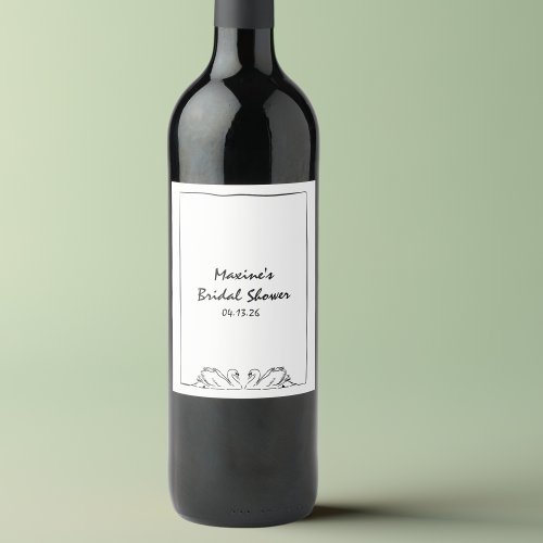 Simple Timeless Handwritten Swan Bridal Shower  Wine Label