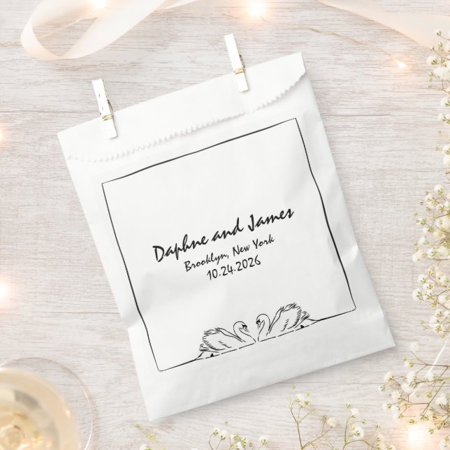 Simple Timeless Handwritten Swan Drawing Wedding Favor Bag (Clipped)