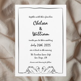 Simple Timeless Handwritten Swan Drawing Wedding