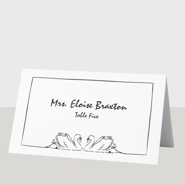 Simple Timeless Handwritten Swan Illustration  Place Card (Creator Uploaded)