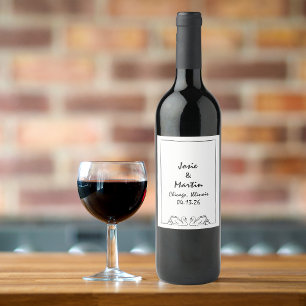Simple Timeless Handwritten Swan Wedding Custom Wine Label