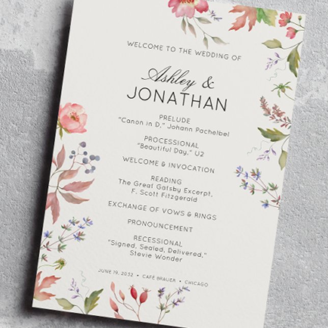 Simple Timeless Wildflower Alabaster White Wedding Program (Creator Uploaded)