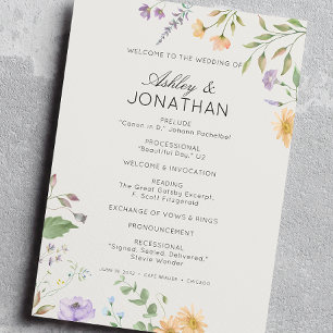 Simple Timeless Wildflower Alabaster White Wedding Program