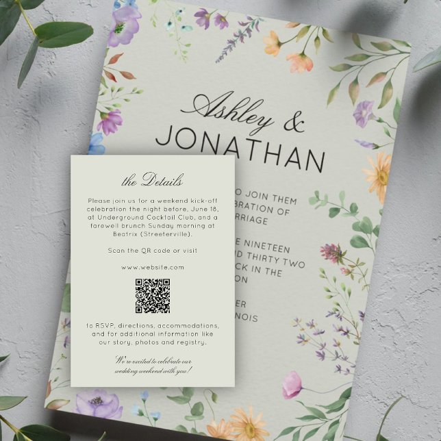 Simple, Timeless Wildflower Sage Green Wedding Enclosure Card (Creator Uploaded)