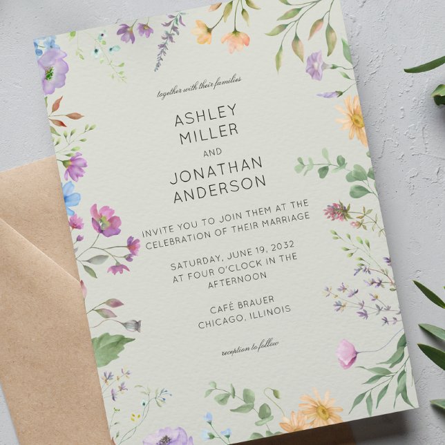 Simple, Timeless Wildflower Sage Green Wedding Invitation (Creator Uploaded)