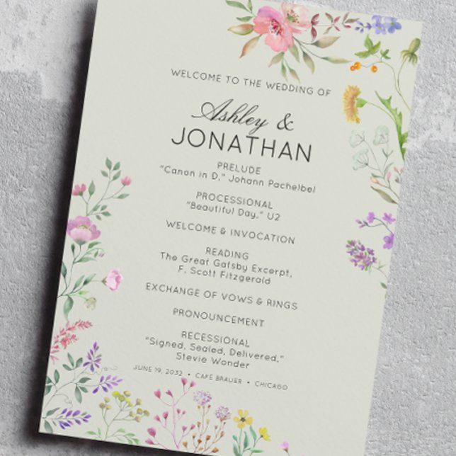 Simple, Timeless Wildflower Sage Green Wedding Program (Creator Uploaded)