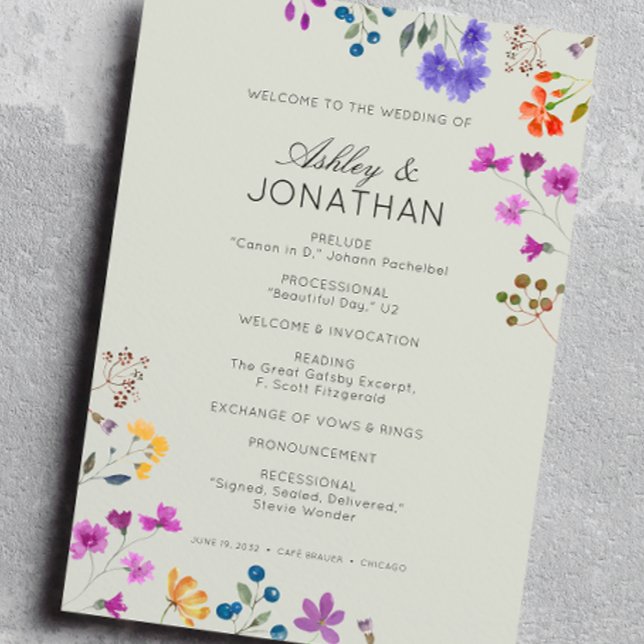 Simple, Timeless Wildflower Sage Green Wedding Program (Creator Uploaded)