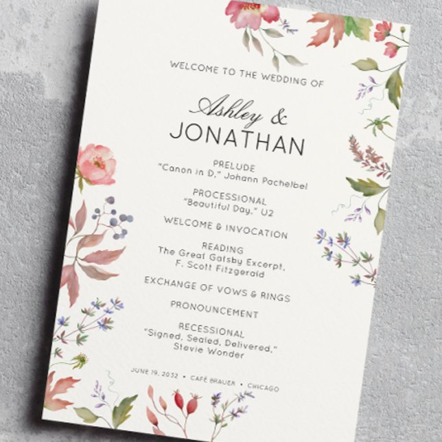 Simple, Timeless Wildflower Soft White Wedding Program (Creator Uploaded)