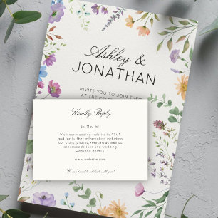 Simple, Timeless Wildflower Soft White Wedding RSVP Card