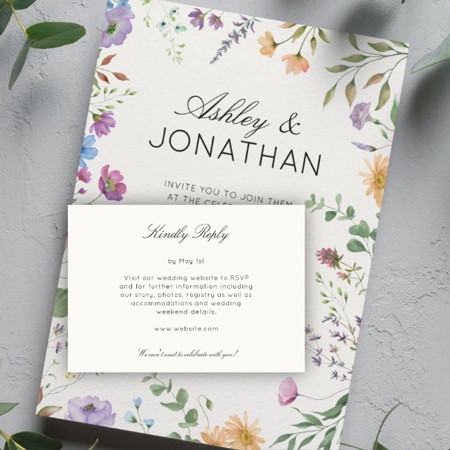 Simple, Timeless Wildflower Soft White Wedding RSVP Card (Creator Uploaded)