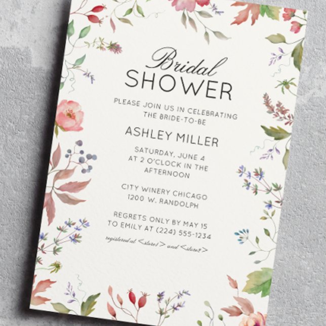 Simple, Timeless Wildflower Wedding Bridal Shower Invitation (Creator Uploaded)