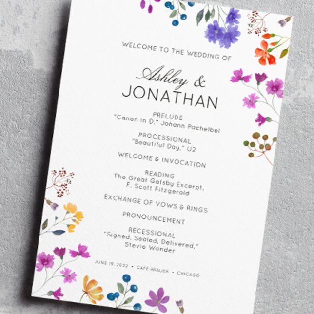 Simple, Timeless Wildflower Wedding Program (Creator Uploaded)