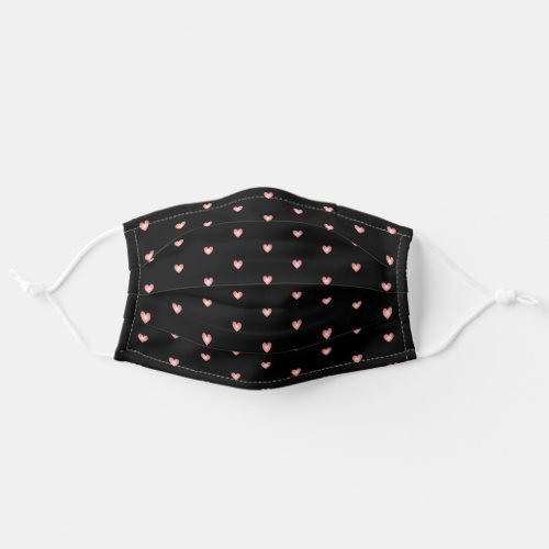 Simple Tiny Heart Pattern _ Black and Pink Girly Adult Cloth Face Mask