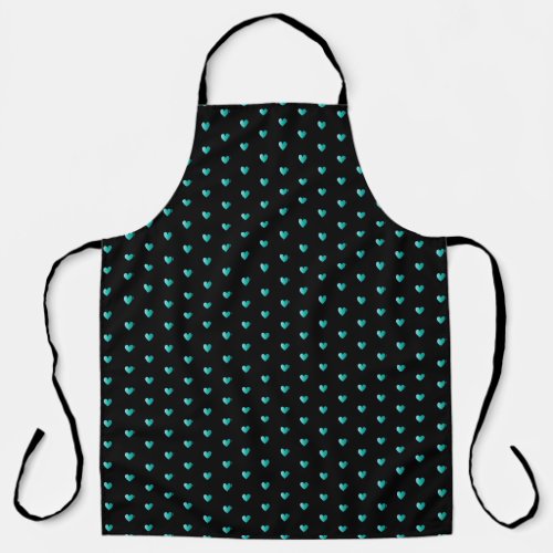 Simple Tiny Heart Pattern _ Black and Teal Girly Apron