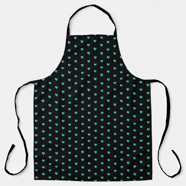 Simple Tiny Heart Pattern - Black and Teal Girly Apron (Front)