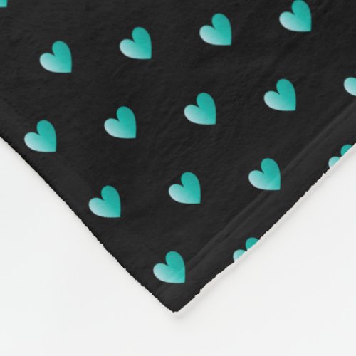 Simple Tiny Heart Pattern _ Black and Teal Girly Fleece Blanket