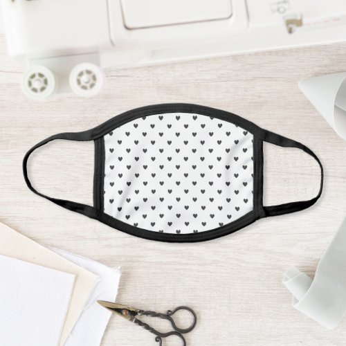 Simple Tiny Heart Pattern _ Black and White Girly Face Mask