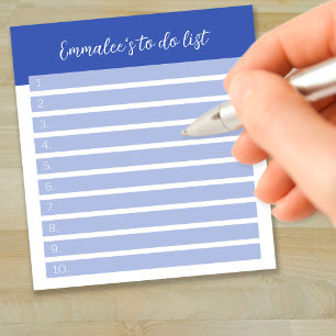 Simple To Do Customizable Lined Numbered Blue Notepad