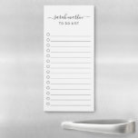 Simple To Do List Modern Black and White Elegant Magnetic Notepad<br><div class="desc">Elegant black and white to do list magnetic notepad featuring your name with swashes in a handwritten script calligraphy along with a checklist.  A simple and feminine design that is great for a teacher or a small business owner.</div>