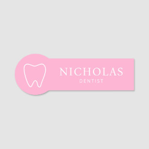 Simple Tooth Pink Dentist Dental Clinic Name Tag