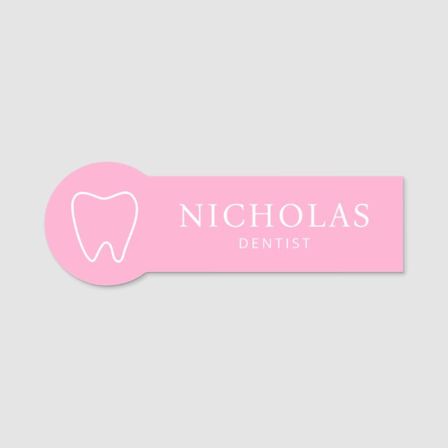 Simple Tooth Pink Dentist Dental Clinic Name Tag (Front)