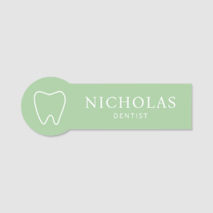 Simple Tooth Sage Green Dentist Dental Clinic Name Tag
