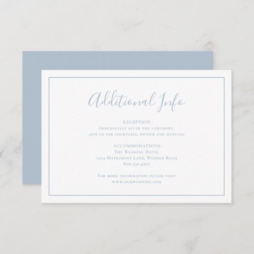 Simple Traditional Dusty Blue Elegant Wedding Enclosure Card