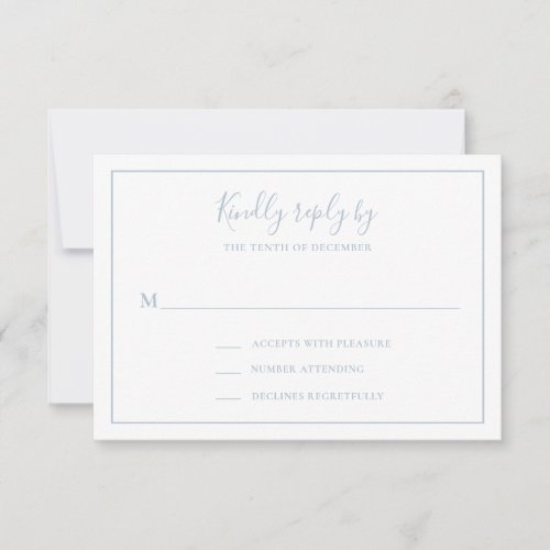 Simple Traditional Dusty Blue Elegant Wedding RSVP Card
